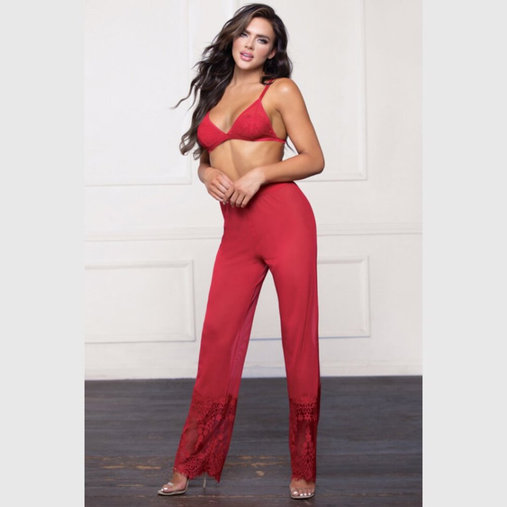 NWT Seven Til Midnight Red 3pc Lace Mesh Lingerie Set